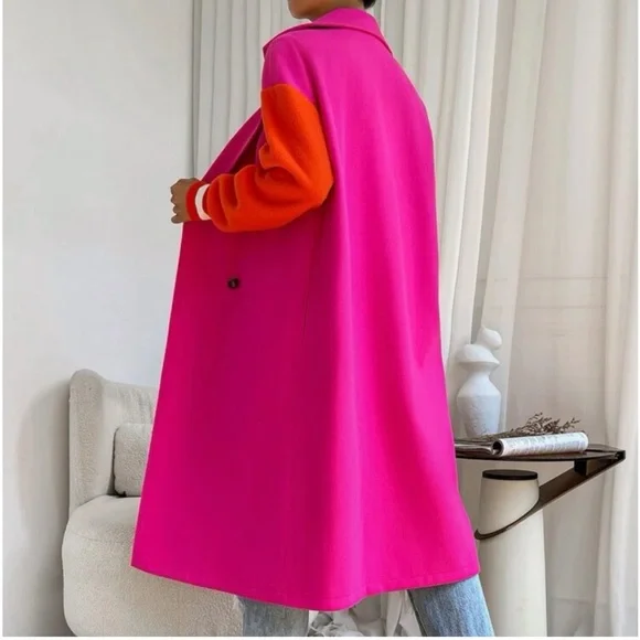 Classic Colorblock Double Breasted Lightweight Pea Coat - Picture 3 of 14